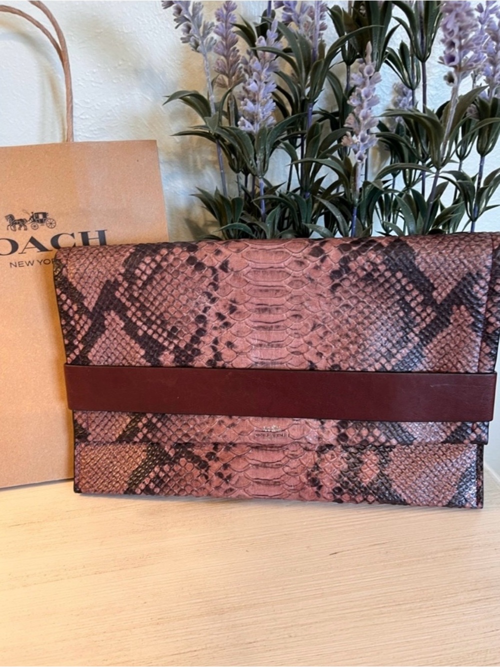 Coach Python Clutch Embossed Leather Snakeskin Pattern Pink/Black RARE! NWOT - Picture 8 of 9